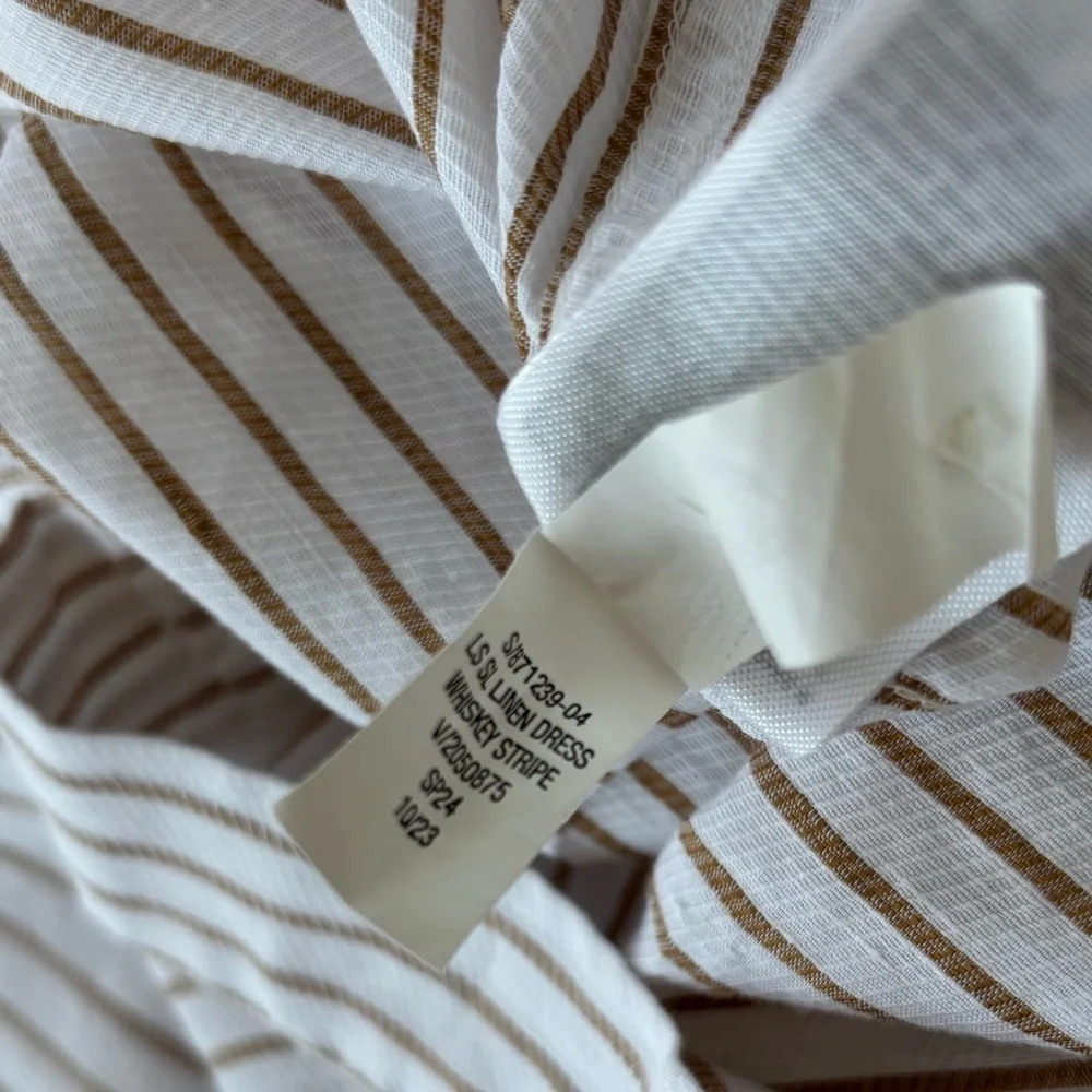 Banana Republic Men’s White Tan Striped Slim Linen-Cotton Dress Shirt Size Small